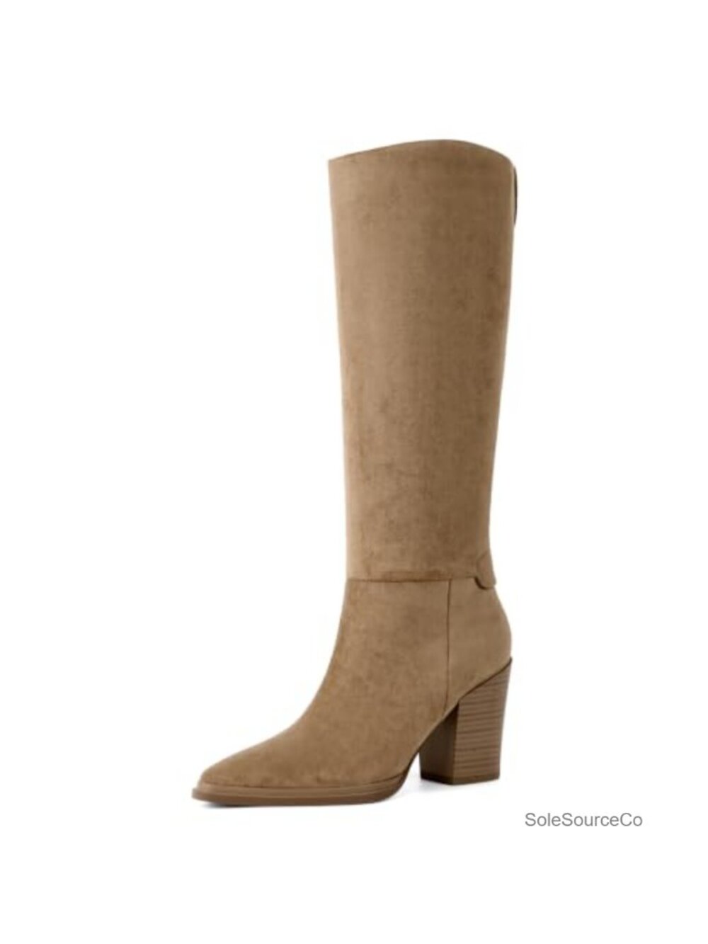 Knee High Boots Chunky Heel Pointed Toe Faux Suede Tall Boots
